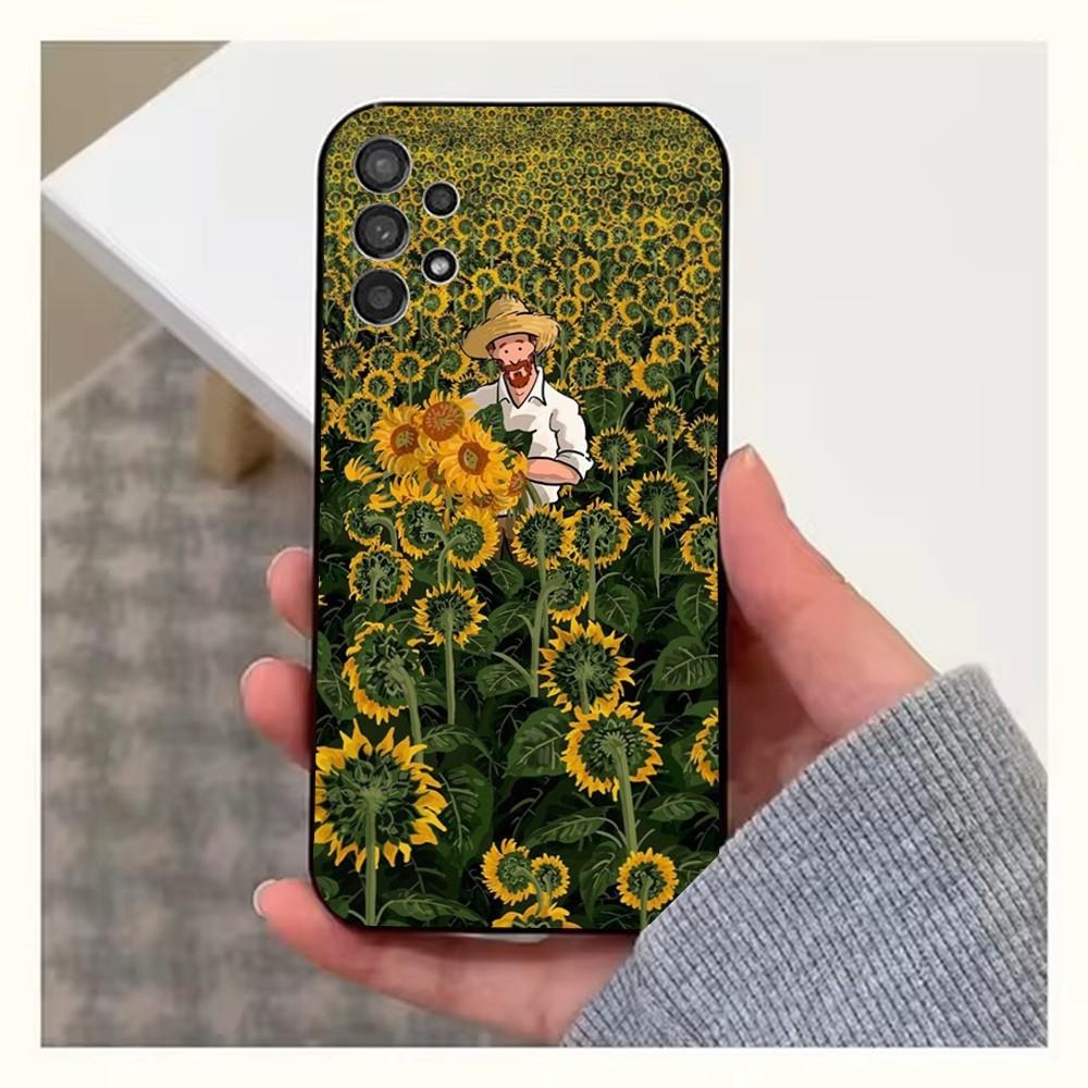 Van Gogh Art Sunflower Phone Case For Samsung S25,S24,S23,S22,S20,S21,S10,Ultra,Plus,Lite,FE,Soft Silicone Black Cover