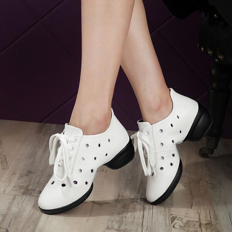 Nowe Damskie Buty do Tańca Kwadratowego ze Skóry Naturalnej Miękka Podeszwa Oddychające Buty Taneczne Buty Fitness Buty do Tańca Nowoczesnego Jazzu