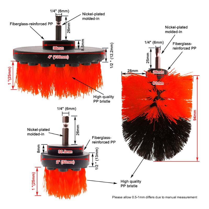 2/3.5/4'' Electric Scrubber Brush Drill Extension Rod All Purpose Cleaner Car Detailing Brush Tool Rim Brush Set Car Cleaning
