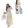 High-end Ethnic Style Heavy Industry Lace Splicing Skirt New Summer Hollow Fringed Suspender Beautiful Dress