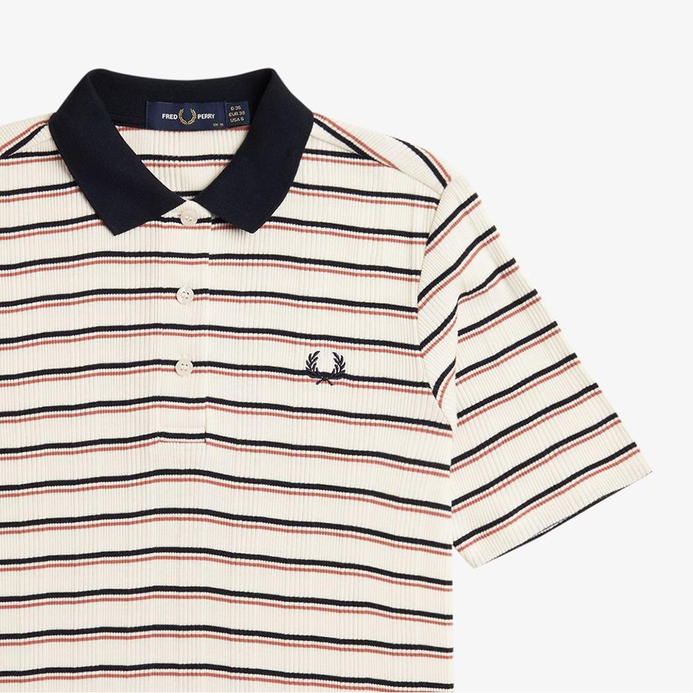 FRED PERRY [Womens] Striped Rib Polo Shirt - Silky Peach Afpf2519189-R33