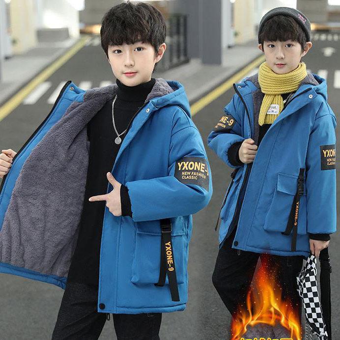 Băieți, toamnă și iarnă, căptușită și îngroșată, jachetă largi, caldă, în îmbrăcămintea lungă cu glugă