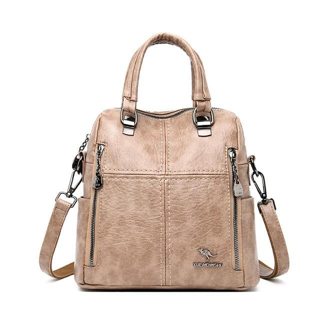 New High Quality Leather Backpack Women Shoulder Bags Multifunction Travel Backpack School Bags for Girls