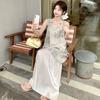 French Satin Print Splicing Vest Dress Women's 2026 Summer New Retro Design Chic Long Skirt