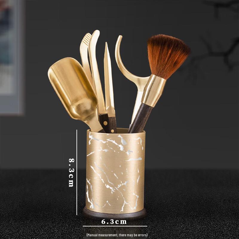 Yipan Brass Ebony Wood Six Gentlemen Tea Set