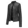 Women's Slim Leather Stand-Up Collar Zipper Stitching Solid Color Jacket