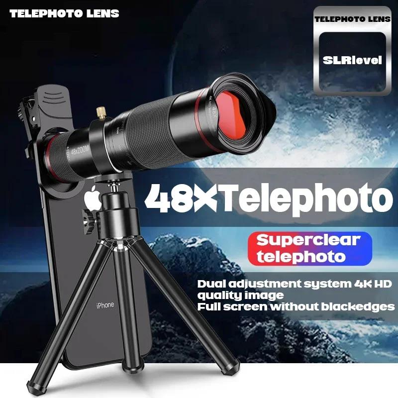 48x Telephoto Zoom Mobile Phone Lens Powerful Monocular Metal Telescope Mobile HD Telephoto Lens With Tripod For Camping