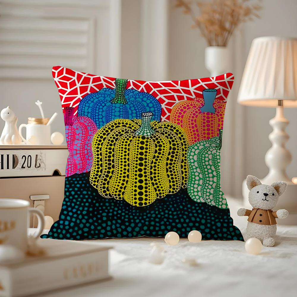 Yayoi Kusama Abstract Art Pumpkin Cushion Cover Anti-dustmite Pillowcase Invisible Zipper Silky Short Plush Sofa Cushion Cover