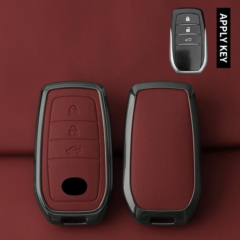 Étui Housse Porte-Clés de Voiture en Métal Cuir Pour Toyota Chr Hilux Fortuner Land Cruiser 200 Camry Corolla Crown Rav4 Highland Coque Porte-Clés black