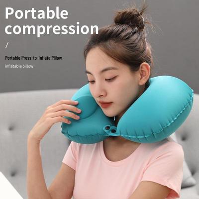 Pressing Inflatable U-Shaped Travel Pillow: Portable Airplane Headrest & Nap Neck Support