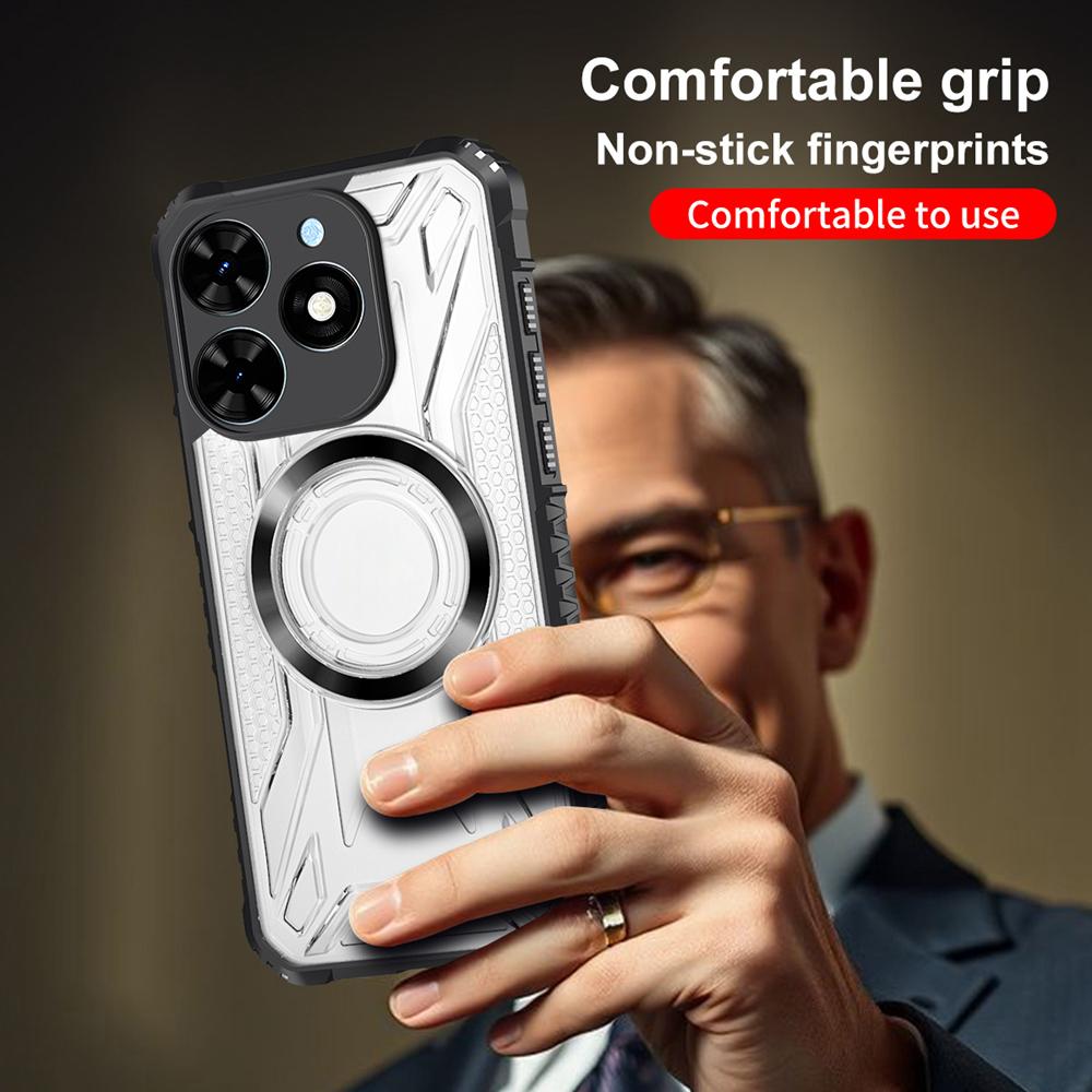 KEYSION Transparent Magnetic Case for TECNO Spark 10 Pro Soft Silicone+PC Heavy Duty Shockproof Phone Cover for Spark 10 4G 10C