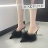 High-heeled Slippers New Large-size High-heeled Stiletto Hairy Pointed Sandals Women