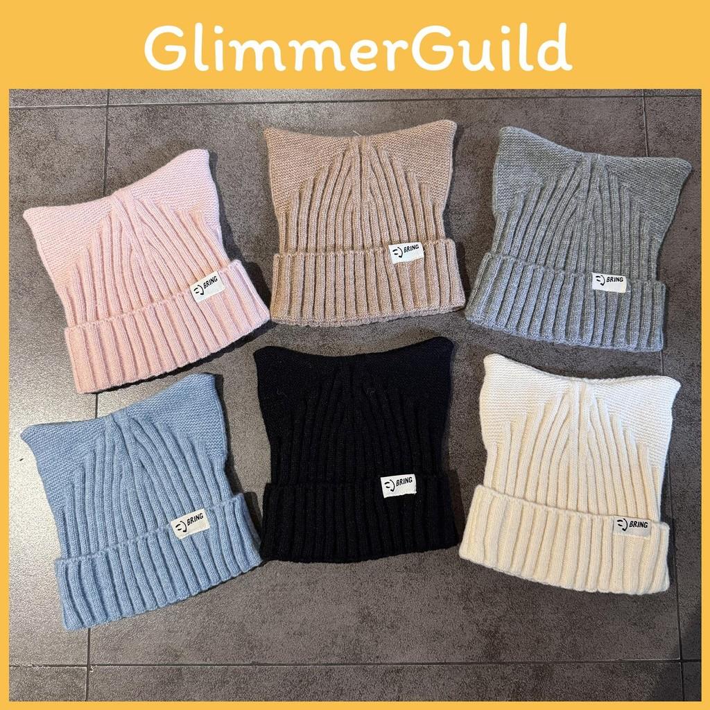 Solid Cat Cute Ears Shape Design Women Wool Knitting Hat For Fall And Winter