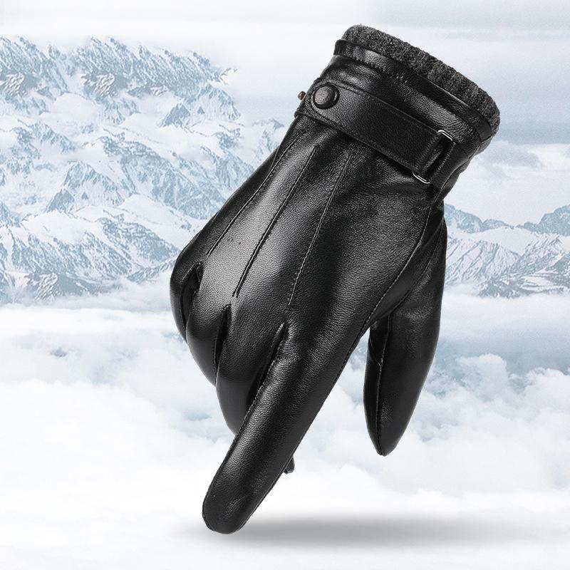 Luvas de pele de carneiro masculinas para inverno, mantenha-se aquecido, forro de pelúcia, luvas grossas para dirigir com tela sensível ao toque, luvas de couro genuíno para homens