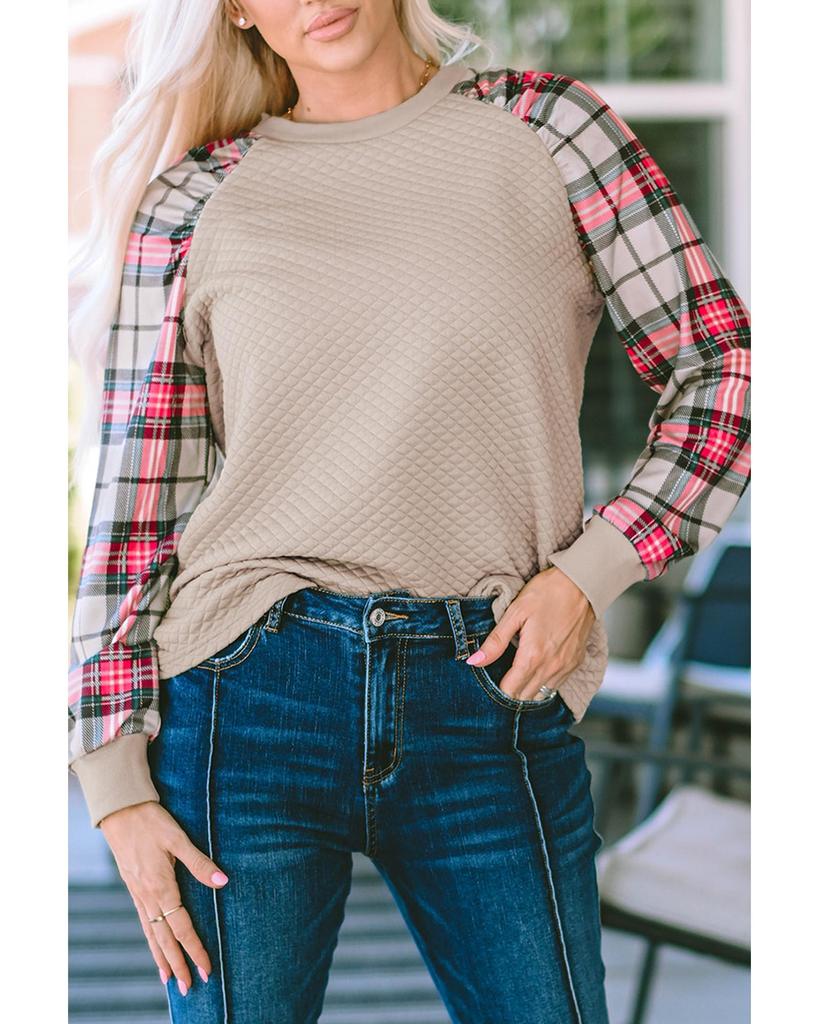 Azura Exchange Plaid Raglan Sleeve Sweatshirt