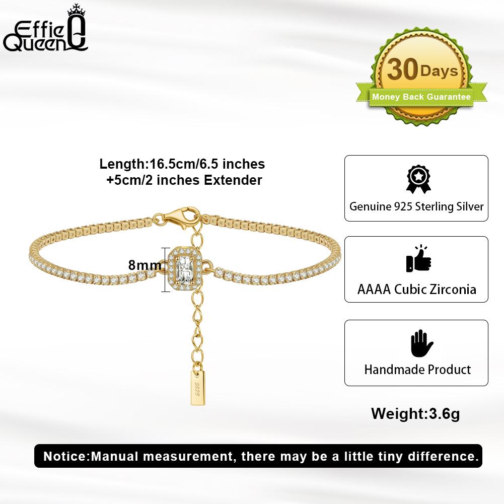 EFFIE QUEEN S925 Pure Silver Roman Geometric Zircon Tennis Bracelet Elegant Design Charm CZ Bracelet Fashion Women Gift SB142