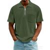 Mens Casual Solid Color Half Zip Short Sleeve Polo Shirt