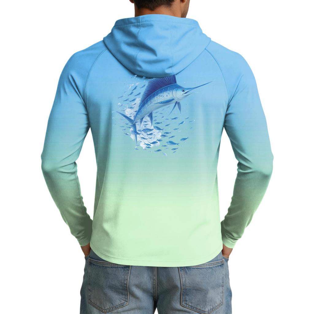 Men's UPF50+ Sun Protection Hoodie Lightweight Stretch Long Sleeve Outdoor Fishing Running Sports Shirt with Hood