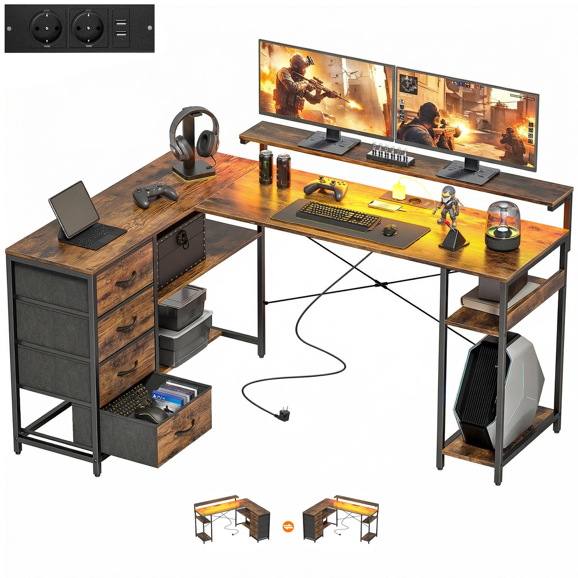 Gaming Table L-shaped Desk with Power