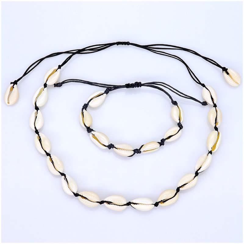 Boho Cowrie Shell Necklace Bracelet Set, Ocean Beach Hawaii Jewelry for Women