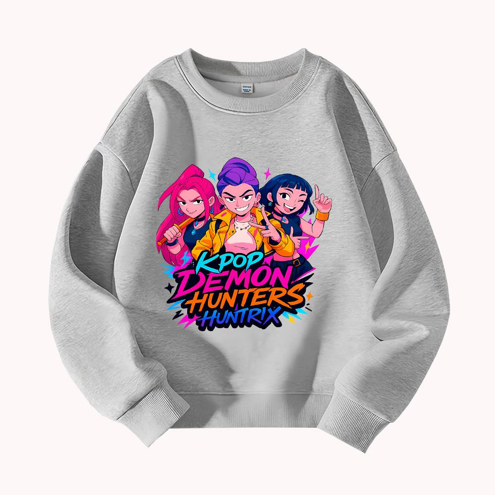 Kpop Dämonenjäger Huntrix Grafikdruck Damen Casual Rundhals Sweatshirt Mode Musik Merchandise Pullover Top