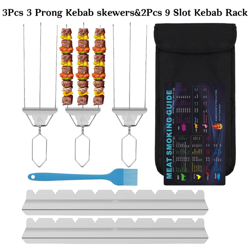 Skewers For Kabobs-Metal Kebab Skewers For Grilling 3-Prong Stainless Steel Skewers for BBQ Reusable Grill Skewers Set for Meat