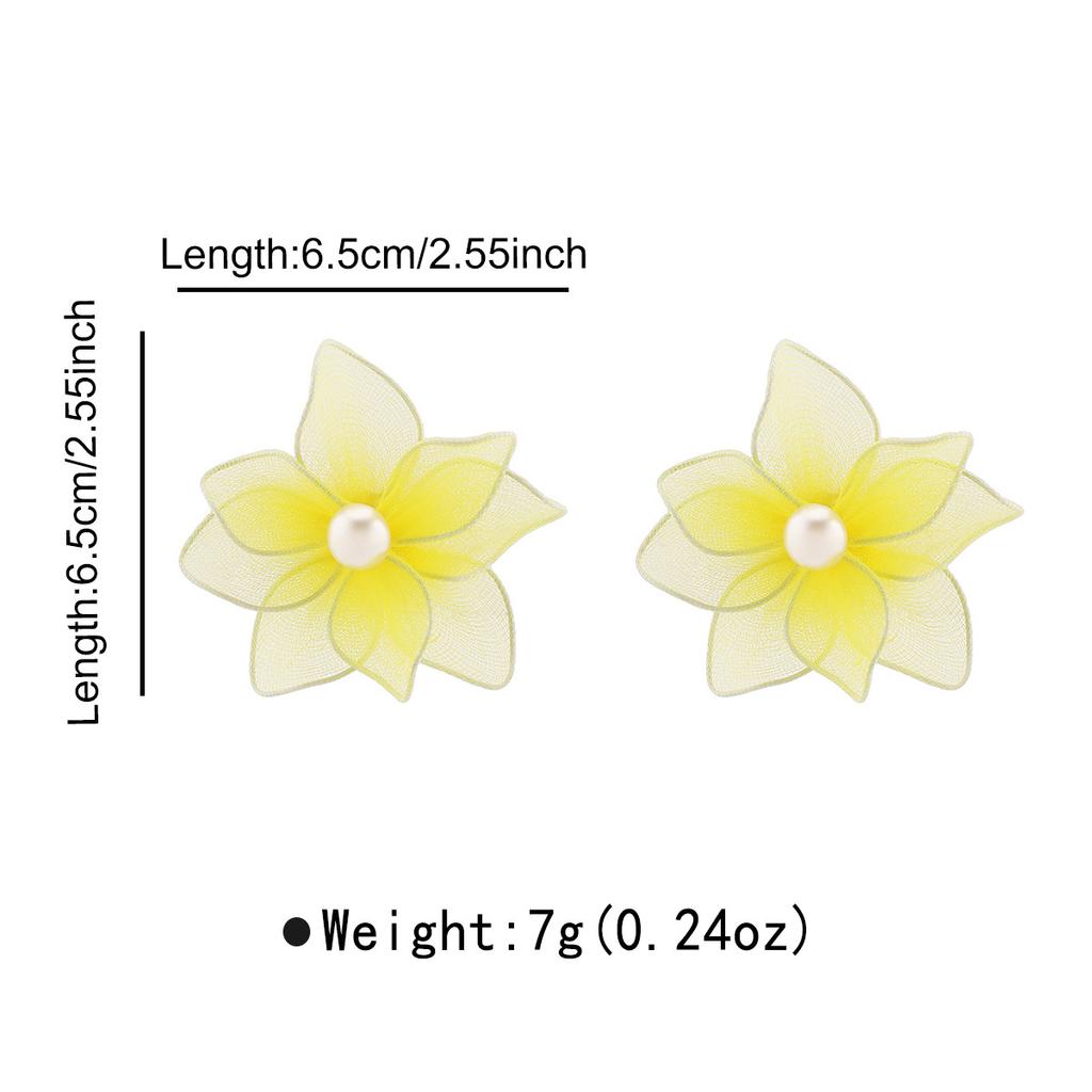 Summer Casual Vacation Sweet Double Layer Mesh 3D Flower Stud Earrings Fresh All Match Women Ear Jewelry Fashion New