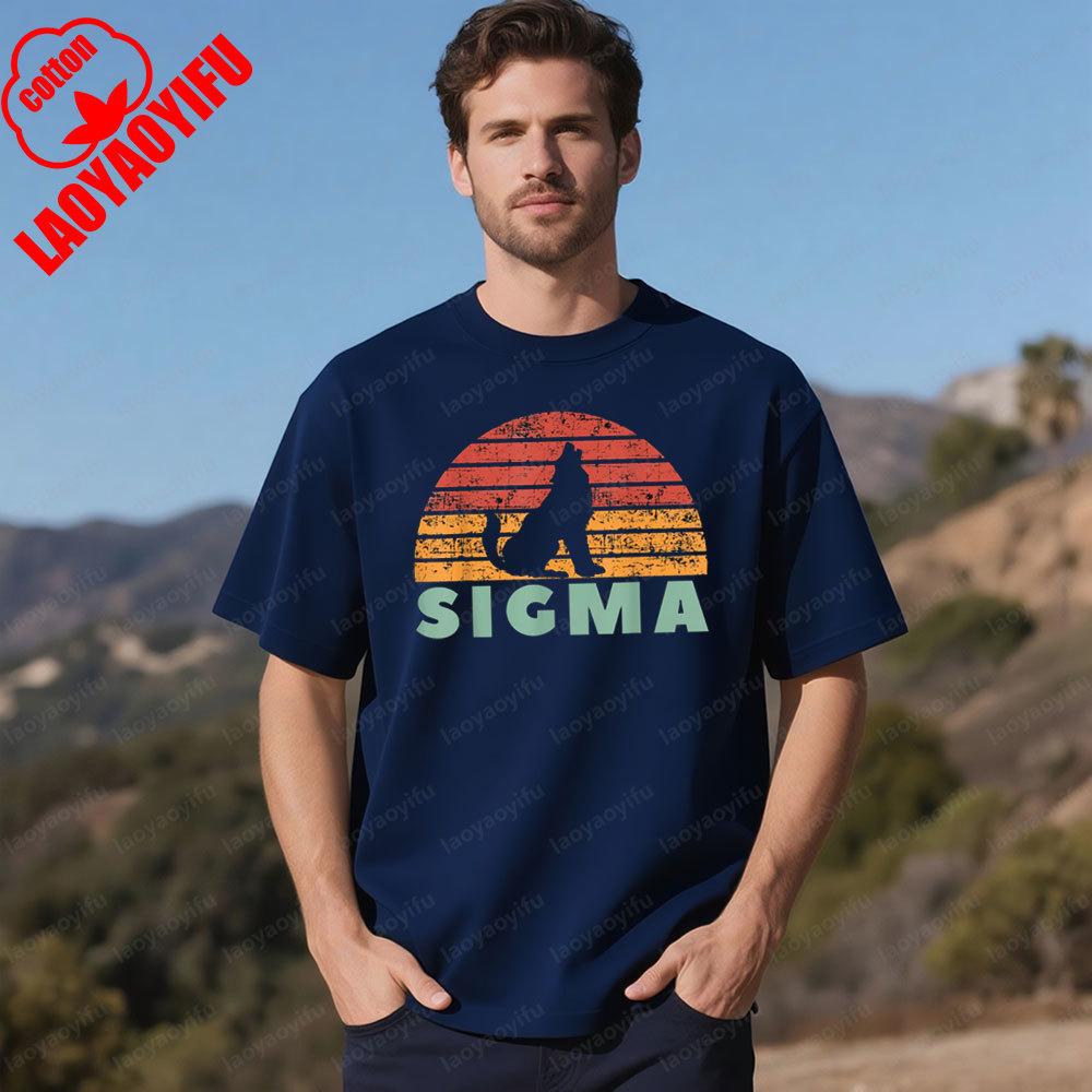 Vintage Creative Design Sigma Wolf Shirt Retro Sigma Male TShirt Men Summer Casual Daily Life Crewneck Cotton Short Sleeve