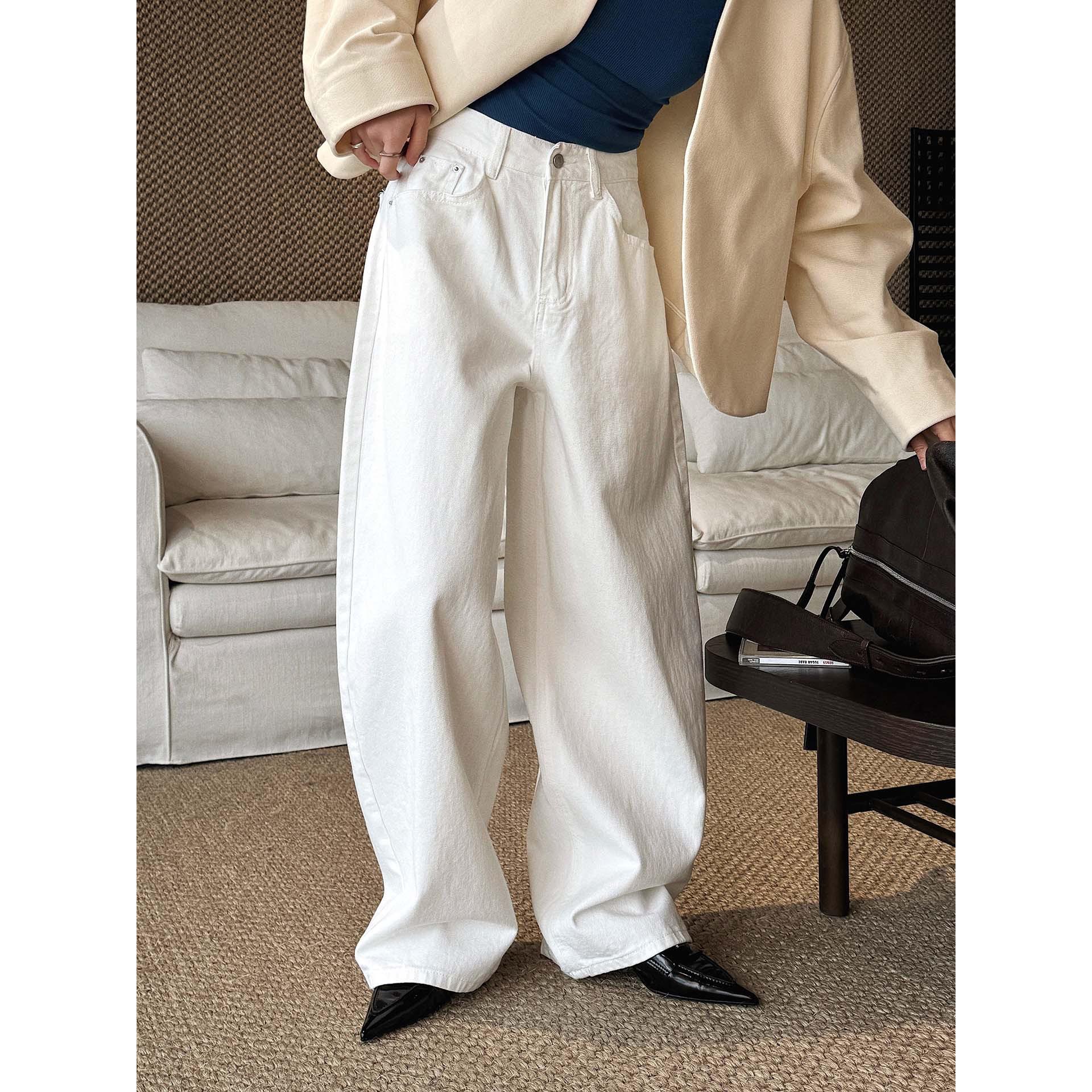 Xu Man Retro High-Waisted Distressed Wide-Leg Jeans for Women Large