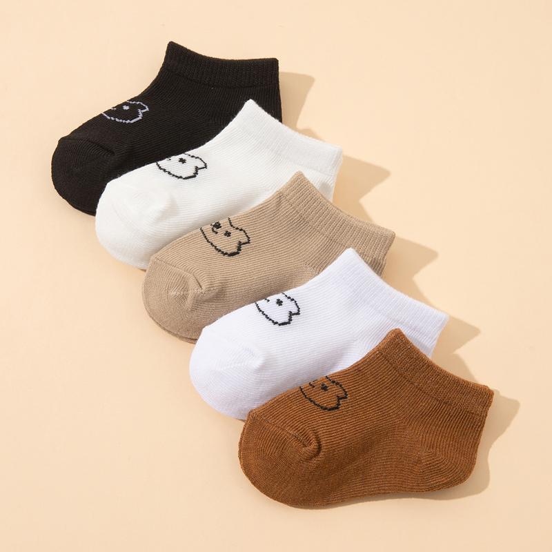 5 Pairs of Baby Socks, Cute Bear-pattern Elastic Ankle Socks, Neutral Baby Socks, Soft and Suitable for Newborns