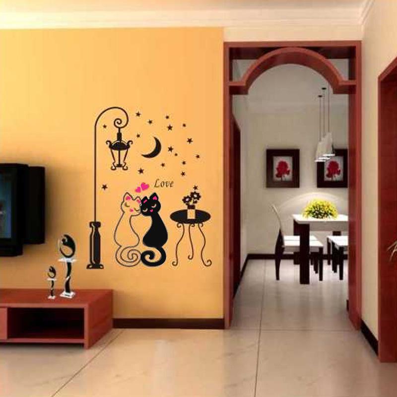 Couples Cartoon Cats Wall Sticker Bedroom Living Room Wall Stickers Decorative Decals Cute Animals Home Decor Mural Art for Kids