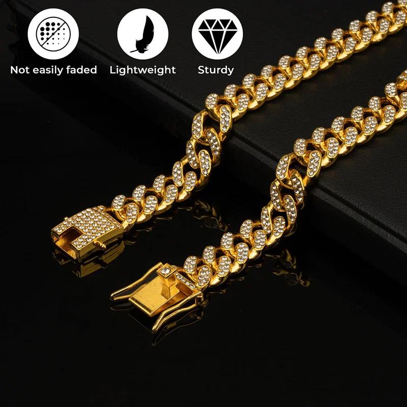 Luksusowy Diamentowy Psí Cuban Link Łańcuch Obroża Iced Out Cyrkonie Naszyjnik dla Zwierząt Małych Średnich Dużych Psów Kotów