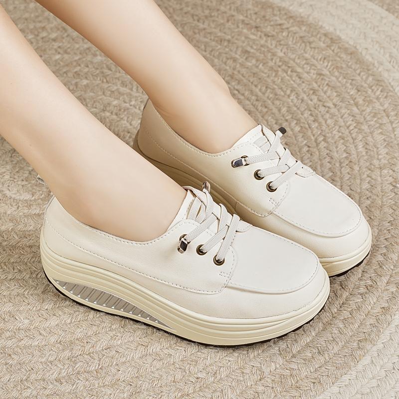 Women Platform Loafers Students Casual Leather Elevator Shoes Thick Sole Height Increase Sneakers
