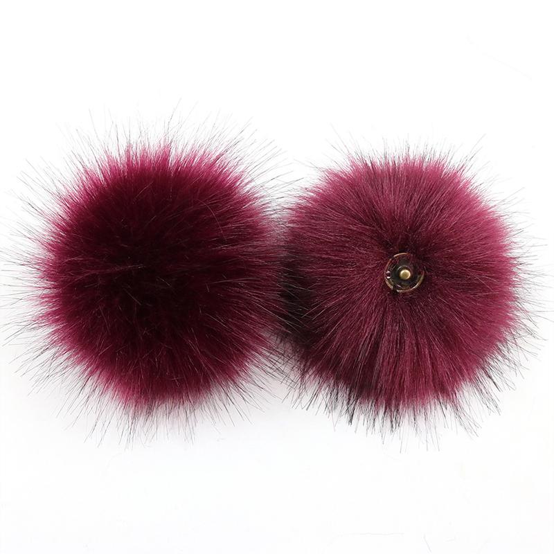 2Pcs Faux Fox Fur Pom-Pom for Hats DIY Crafts Hairball Hat Ball Pompom for Handicrafts with Press Button Toys Accessories