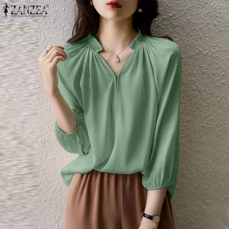 

ZANZEA Женская летняя повседневная свободная блузка с v-образным вырезом и рукавами 3/4