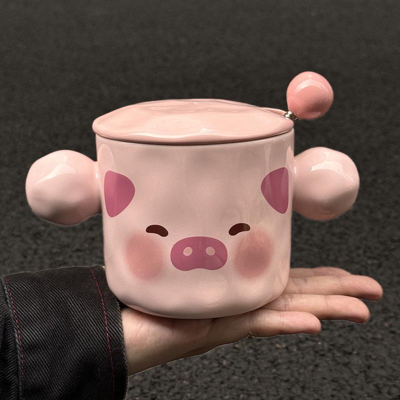 

Высококачественная керамическая кружка с крышкой и ложкой в виде милого поросенка для подарка на день рождения лучшей подруге, практичная кружка-сувенир 401-500ml