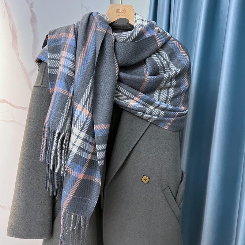 European American Plaid Faux Cashmere Scarf Couple Thick Warm Winter Scarf
