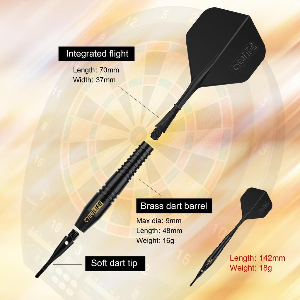 CyeeLife 16g Pure Copper Soft Tip Darts Set (Black)