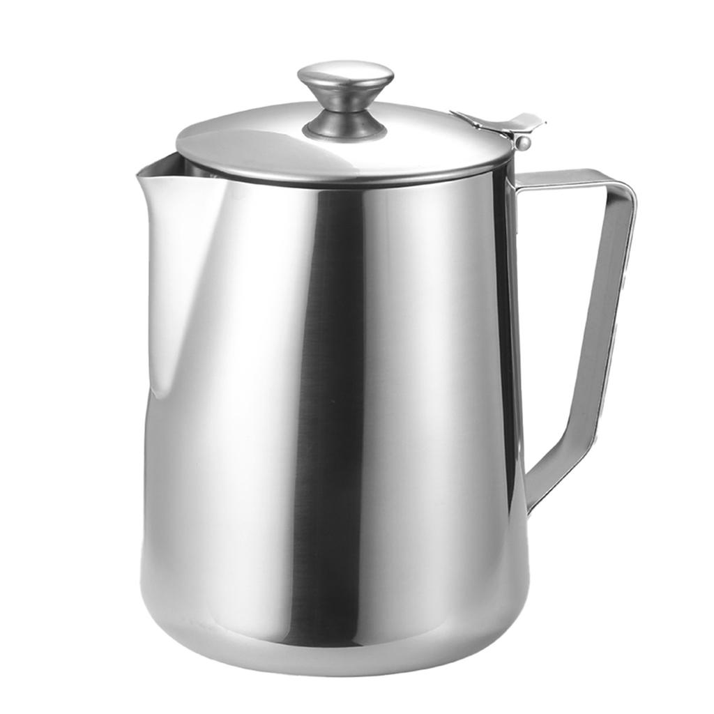Thick and Comfortable Handle Stainless Steel Milk Frothing Pitcher with Lid