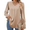 Women's Solid Color Chiffon Shirt V-Neck Pullover Flared Long Sleeved Top Shirt Office Lady Elegant Khaki Loose Blouses