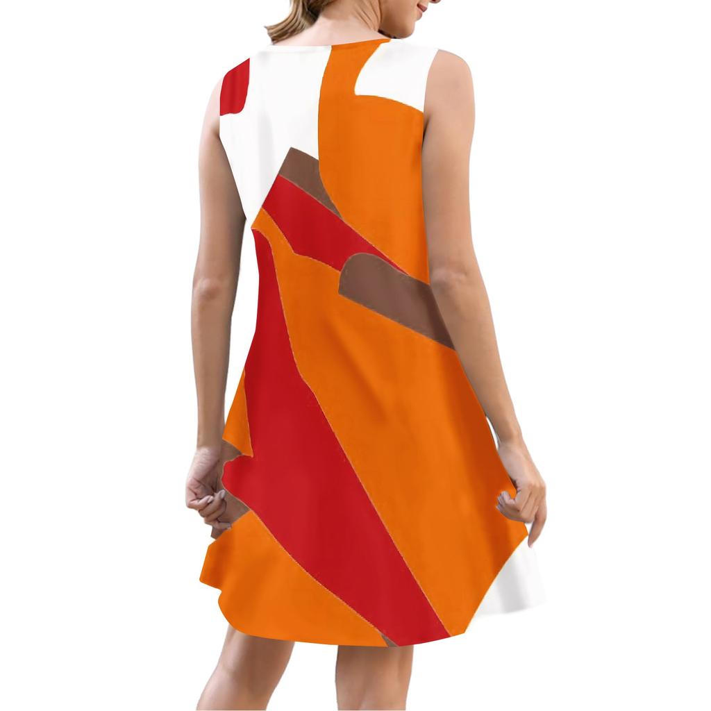 Sommerkleid für Damen mit Tasche, ärmellos, Farbblock-Patchwork-Print