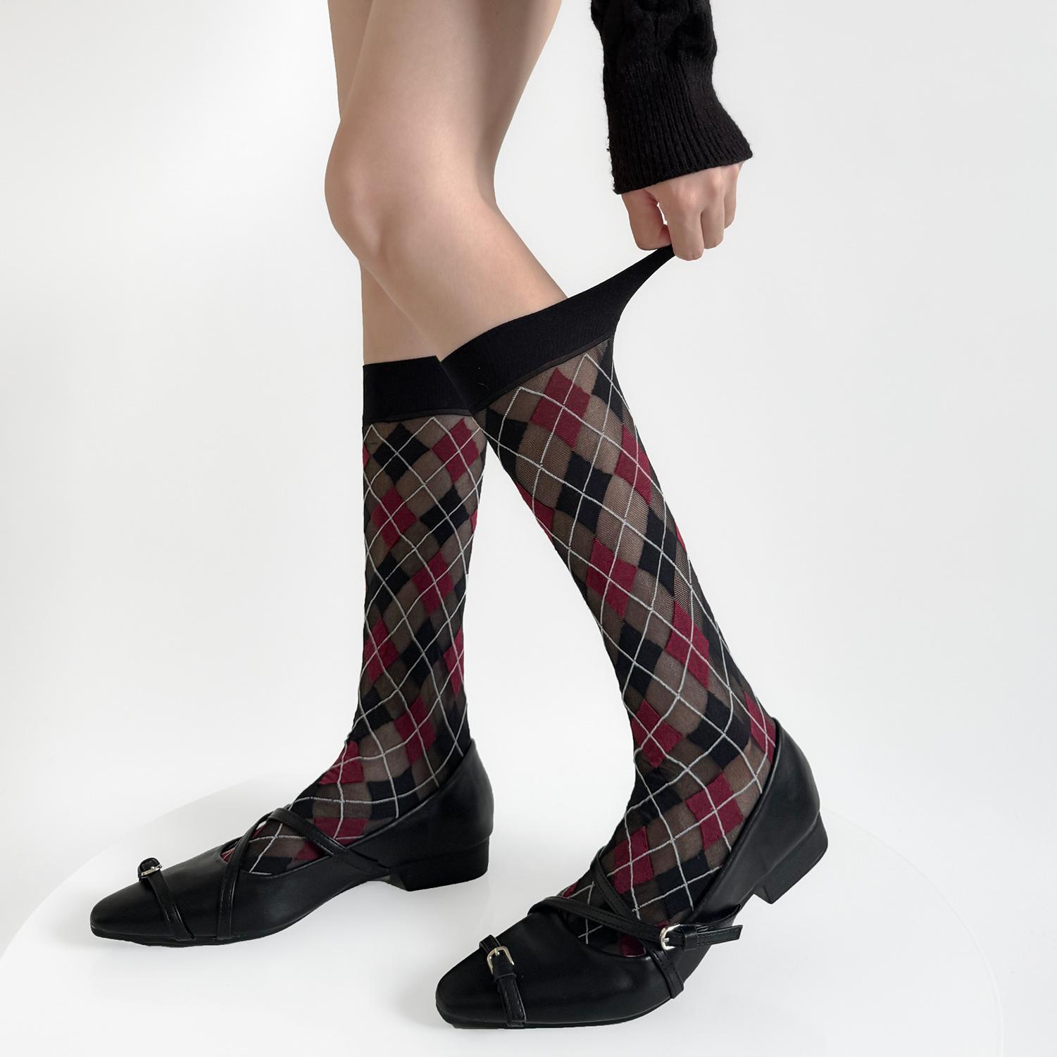 Women Socks College Style Plaid Long Socks Stockings Women Velvet Thin Breathable Jk Girls Japanese Fashion Vintage Long Socks EUR 34-39