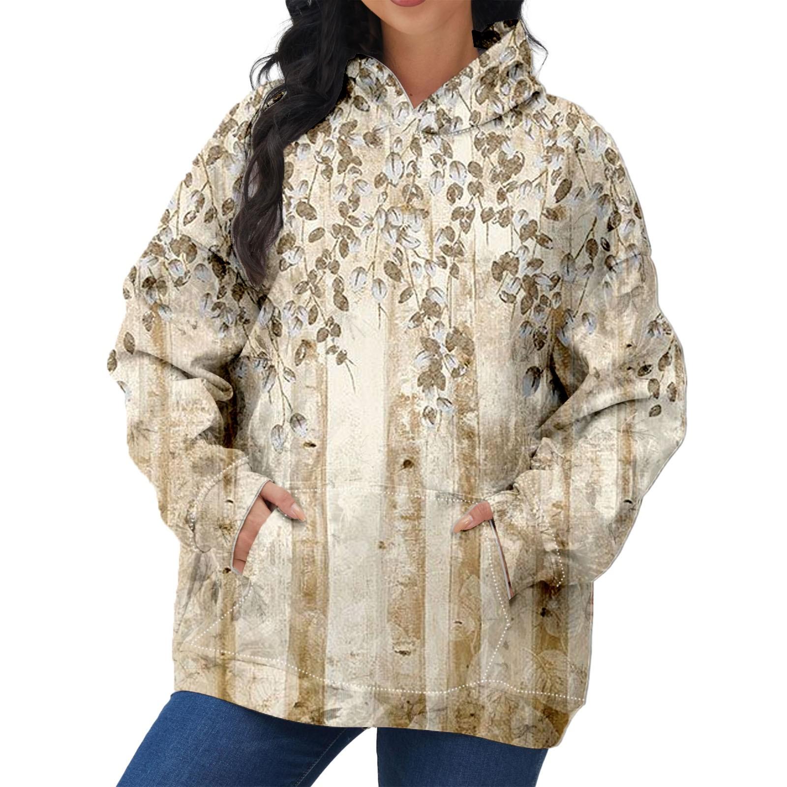 

Женская модная толстовка с капюшоном и длинным рукавом с принтом листьев регби XL жёлтый