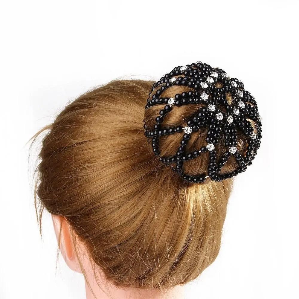 Elegant Pearl Crochet Bun Net Elastic Fake Pearl Hair Nets Hair Bun Covers  Hair Accessories