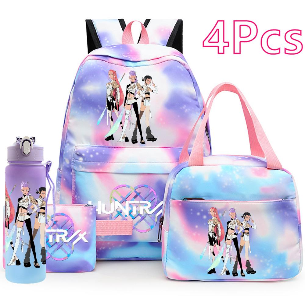 4Pcs/set K-Pop Printed Backpack Handbag Pencil Case with 750Ml Water Bottler for Teenager Boy Girl Schoolbag Large Capacity Waterproof Bookbag Mochila