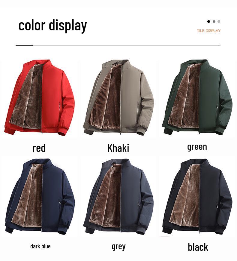 Men's Warm Velvet Jacket, Stand Collar, Versatile for All Ages, Casual Fit for Autumn & Winter