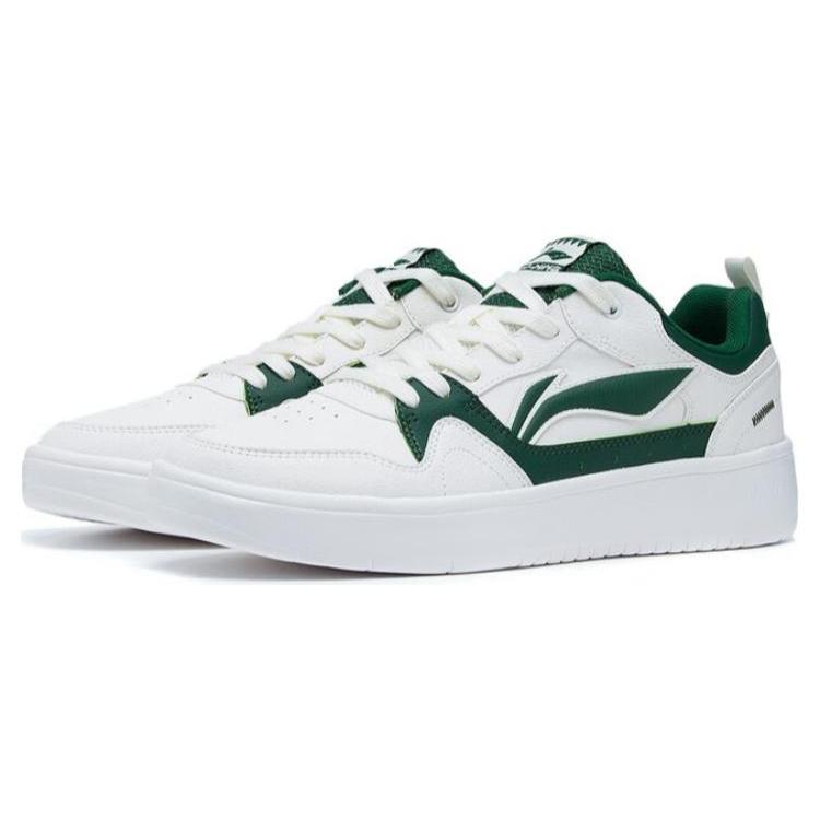 Li Ning Line 2.0 Synthetic Leather Slip Resistant Abrasion Resistant Low top Skateboard Shoes Men's White Green AGCT337-1