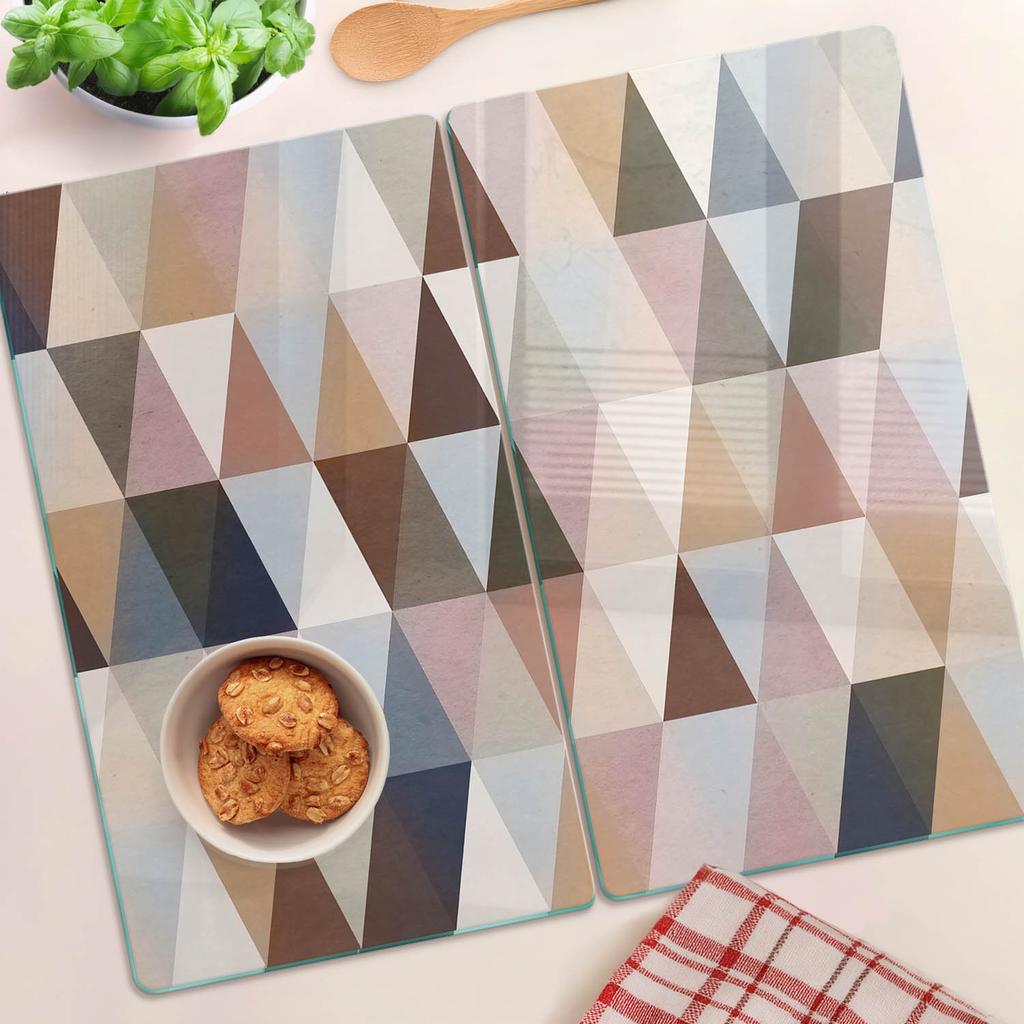 Glass Kitchen Cutting Boards with Graphic Geometry Pattern 2x30x52 Cm