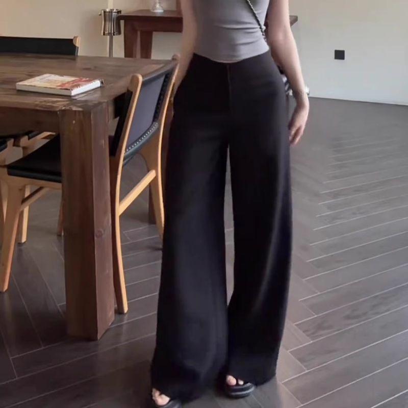 

Women s High-Waisted Grey Wide-Leg Suit Pants - Minimalist Style, 2025 Spring Collection S чорний