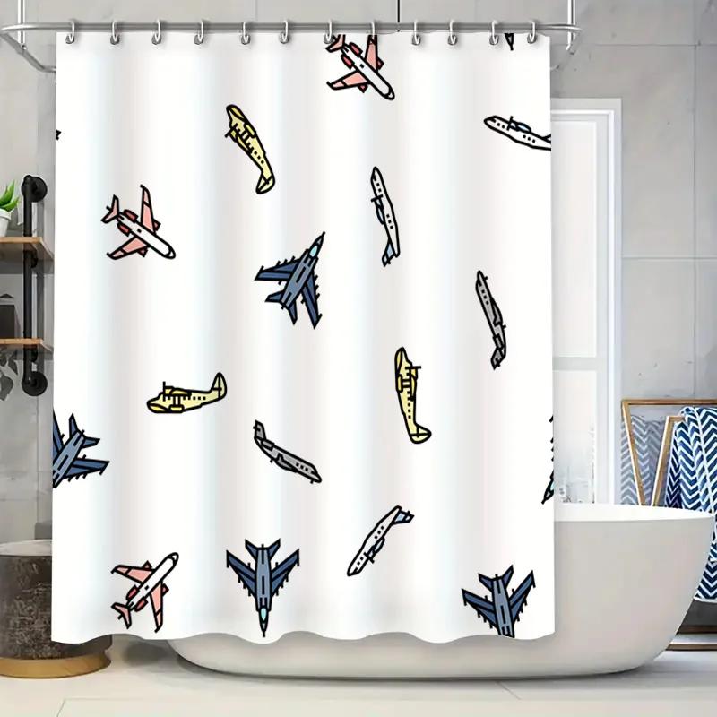 

Aviation-Themed Shower Curtain: Dynamic Airplanes Pattern Decorative Waterproof Fabric Home Bathroom Accessories In White Color W60H190(CM)-1 Pcs